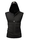 HEMOON Men's Hooded Sports Henley Shirt Cotton Sleeveless Casual Tank Top
