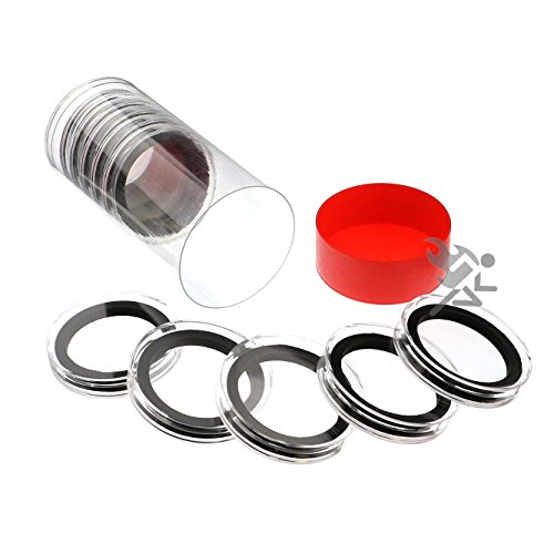 Red Lid Capsule Tube & 10 Air-Tite X Deep 39mm Black Ring Coin Holders for 2oz Stackers