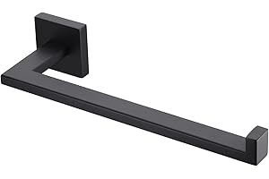 Miyili Matte Black Hand Towel Ring, Stainless Steel Bathroom Towel Holder Square Towel Holder Kitchen Towel Hanger Wall Mount, D06B