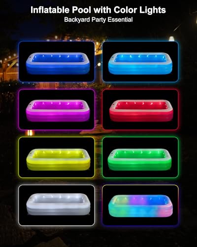 Inflatable Pool for Adults and Kids, 130"x72"x22" Full Size Inflatable Pools with Lights & Pump, Large Blow Up Pool for Family, Thickened Inflatable Swimming Pool for Outdoor Backyard