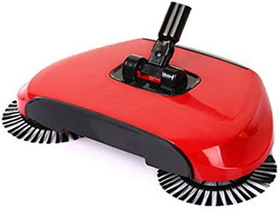 XTELARY Lazy Automatic Hand Push Sweeper Broom Household Cleaning Without Electricity Dustpan Trash Bin 4 Colors (Red)