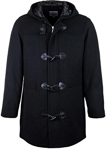 JBC Collection Quality Wool Mens Warm Duffle Coat Jacket S-3XL Duffel Full Length Hood Hooded