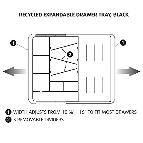 Officemate Recycled Expandable Drawer Tray, 10 3/8 W 16 W, Black