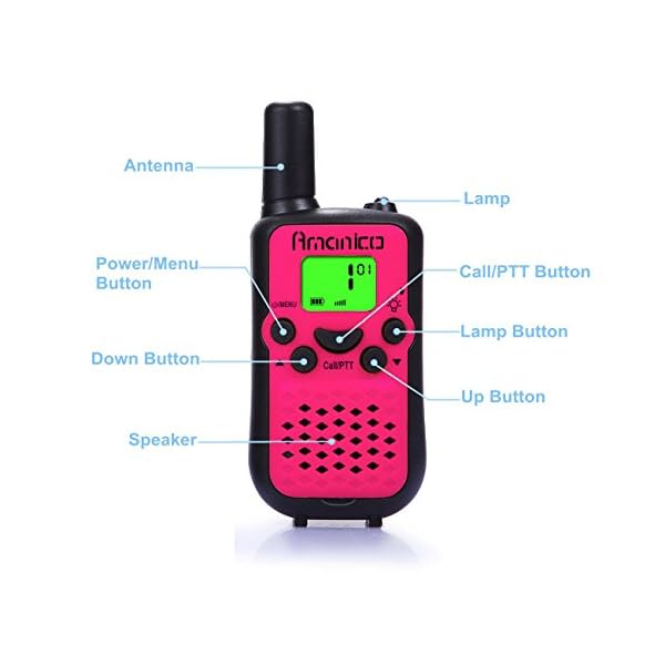 Amanico-Pink-Kids-Walkie-Talkies-Kinds-of-Channel-FRSGMRS-2-Way-Radio-2-miles-up-to-37-Miles-UHF-Handheld-41-In-Length-for-Children-kids-Child-Boys-Girls-Teens-1-Pair-Pink