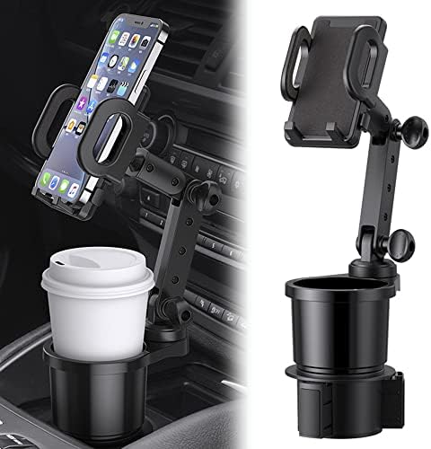 SCRWVESS Cup Holder Phone Mount, 2 In 1 Cup Holder Expander For Car Long Arm With 360rotation Cup Holder Cell Phone Holder For Car Compatible With All Smartphones