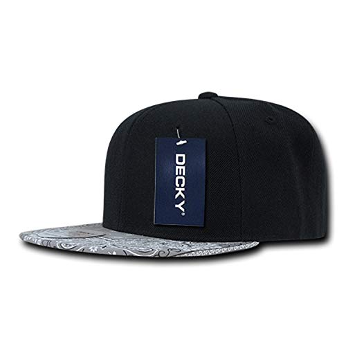 Black & Gray Solid Black Plain Paisley Bandana Print Brim Flat Bill Snapback Baseball Hat Cap