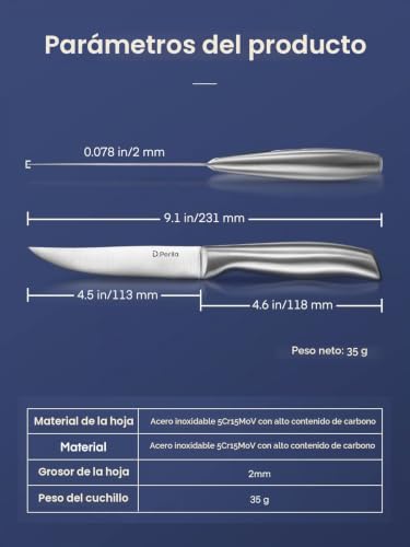D.Perlla Meat Knife 8 Pieces, Extra Sharp Fixed Blade Meat Knife Set, Professional Fixed Blade Meat Knife for Kitchen Table, 23 cm