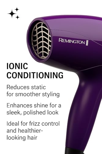 Remington Ionic Compact Hair Dryer, Travel Size, 1875 Watts, 3 Heat and 2 Speed Settings
