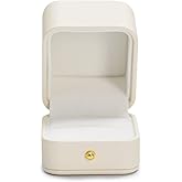 Oirlv Elegant White Ring Box Leather Engagement Ring Box Jewelry Gift Box for Wedding Proposal Velvet Interior Ring Case