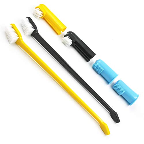 Pet Republique Cat & Dog Toothbrush Set - 2 Nylon Finger Toothbrush 2 Dual-Head Toothbrush 2 Soft Finger Toothbrush