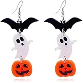 Halloween Earrings for Women Cute Spooky Pumpkin Ghost Bat Drop Dangle Earrings Halloween Jewelry Costume Accessories