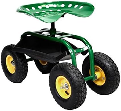Rolling Garden Cart Work Seat With Heavy Duty Tool Tray Gardening Planting Green