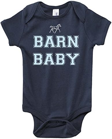 Equestrian Creations Barn Baby Horse Onesie, Navy Blue with Light Blue Lettering for Infant Boys - Pony Lover Bodysuit Gift