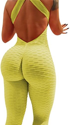 WISHU Women's High Waist Ruched Butt Lift Yoga Pants Jumpsuit Textured Stretchy Skinny Tummy Control Workout Gym Leggings