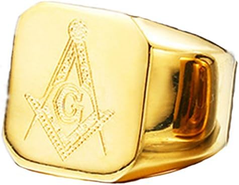 TuoYu Free Mason Flat Face Freemasonry Style Stainless Steel 316 Masonic Ring M325 Size 7-13 (Gold, 10)