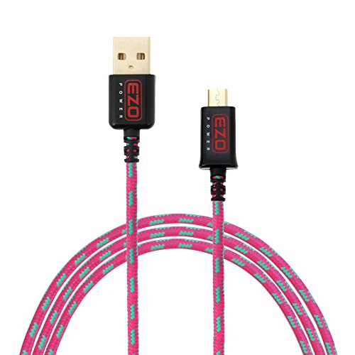 EZOPower 6Ft Braided Sleeve jacket Charging Micro-USB Data Cable - Hot Pink / Green