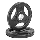 XMark Fitness Premium Quality Rubber Coated Tri-grip Olympic Plate Weights - Sold in Pairs