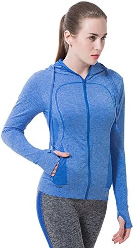 Women Athletic Compression Hoodie Blue Performance Top Size L YDWY-003