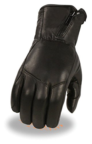 Men's Butter Soft Motorcycle Long Leather Gloves with Side Set Zipper Cuff Lined (2XL Regular)