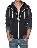 LCJB TheLees Mens Casual 2 Tone Plain Solid Double Zipper Hood Cotton Jacket