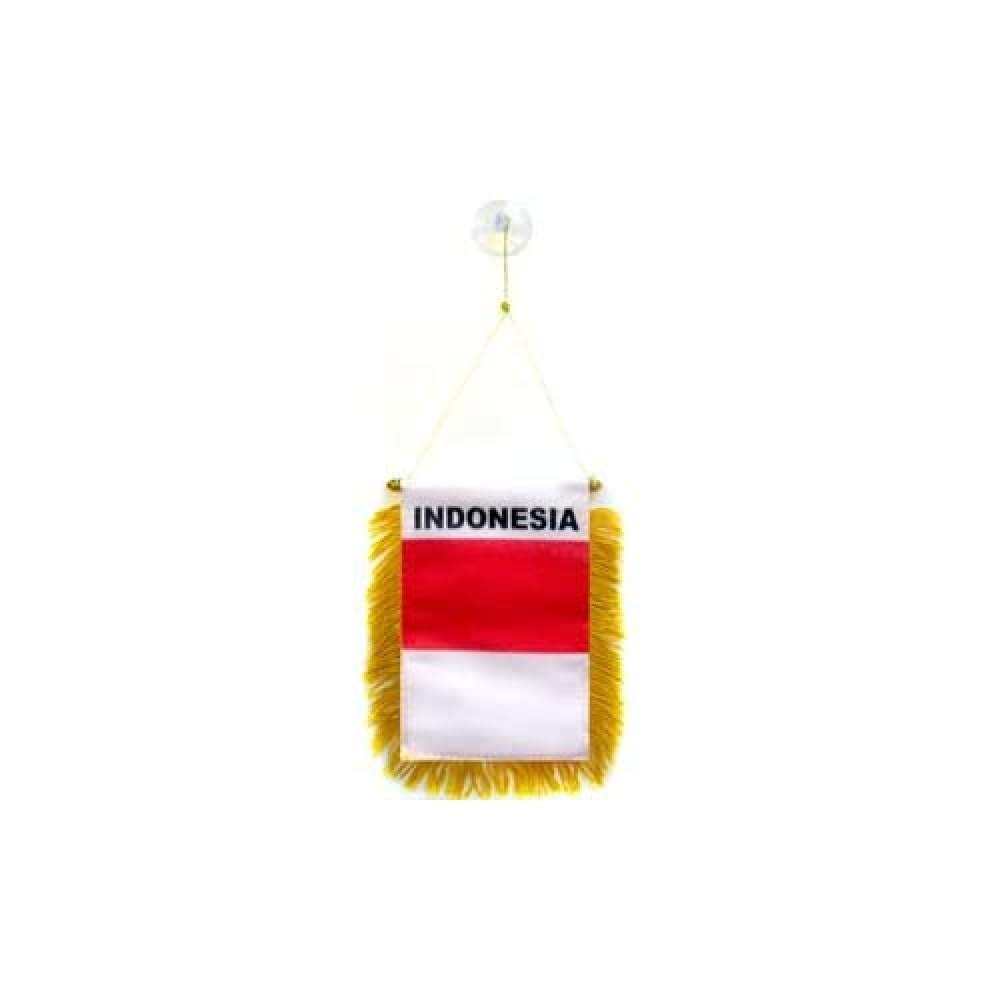AZ FLAG - Indonesia Mini Banner - 6'' x 4'' - 100% Polyester Indonesian Small Pennant for Car - Double-sided Flag with Suction Cup Hanger