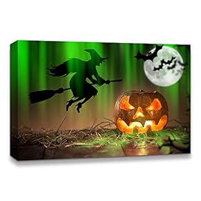 Canvas Wall Art Halloween Pumpkin Lantern Painting Artwork for Home Prints Framed - 12x18 inches