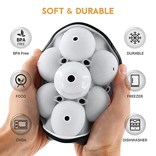 Silicone Sphere Ice Ball Maker, Ice Cube Tray-Easy Release & Flexible 7-Ice Ball Molds,design with Folding Funnel for Whiskey,Cocktails,Bourbon,Reusable and BPA free