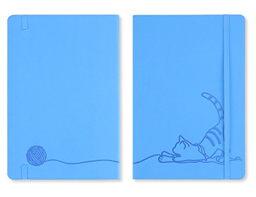 Miliko The Blue Cat A5 Soft Touch Cover Banded Ruled Notebook/Journal-100 Sheets(200 Pages),100gsm Inner page,8.27"x5.67"(Ruled)
