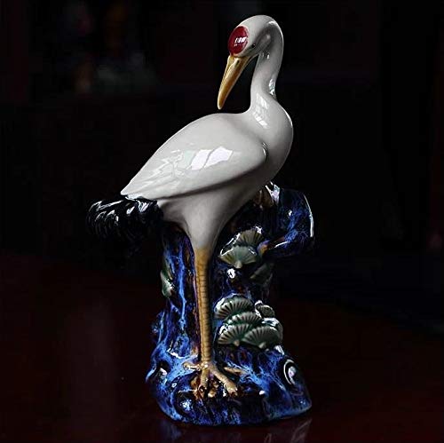 DAJIADS Figurine Figurines Statue Statues Statuette Sculptures Buddha Retro Chinese Porcelain Red-Crowned Crane Model Statue Pen Holder Decorative China Feng Shui Craft Embellishment Accessories