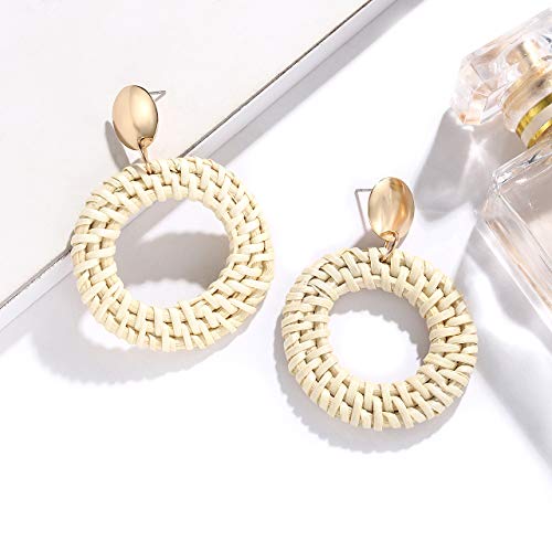 YAHPERN LPON Rattan Earrings for Women Girls Handmade Lightweight Wicker Straw Stud Earrings Statement Weaving Braid Drop Dangle Earring (Hoop) - Thumbnail 4