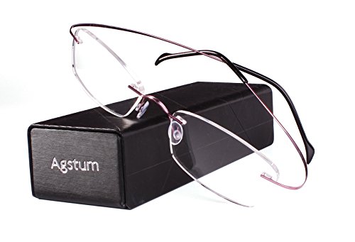 Agstum Pure Titanium Rimless Frame Prescription Hingeless Eyeglasses Rx (Pink, 52)