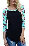 KufvWomens Prints Florals 3/4 Sleeve Crew Neck Top Tshirt (3XL, black)