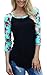 KUFV®Womens Prints Florals 3/4 Sleeve Crew Neck Top Tshirt (L, Black)