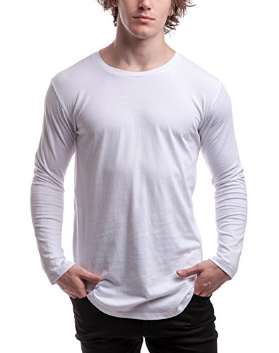 Pro Club Men s Longline Curved Hem Long Sleeve T-Shirt, White, Large