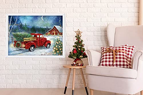 Christmas Diamond Painting Kits,Winter Diamond Art Kit for Adults,Red Truck 5D Paint with Diamond Full Drill for Parents-Children Interrction,Wall Decor(12x16) (Snowy Night)