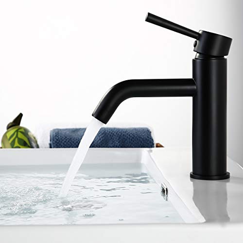 RBROHANT Matte Black Single Handle One Hole Bathroom Sink Faucet, Vanity Modern Faucet Lead Free Solid Brass Basin Mixer Tap Without Cover (NO Deck)