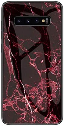 Galaxy S10 Plus Case,Ebetterr Tempered Glass Hard Protective Cover,[Scratch Resistant][Shock Absorption] Rubber Bumper TPU Frame Hybrid Thin Shell Slim Case for Samsung Galaxy S10 Plus-Red Marble