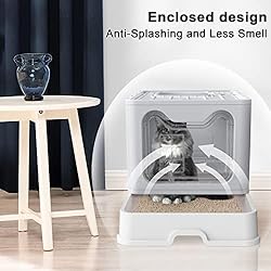Foldable Cat Litter Box with Lid, Enclosed Cat