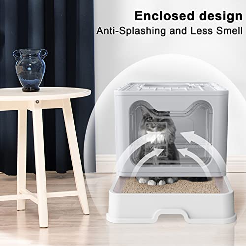 Foldable Cat Litter Box with Lid, Enclosed Cat Potty, Top Side Entry
