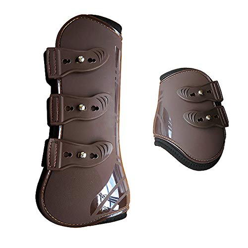 GEZICHTA 4 Pack Adjustable Front Hind Horse Leg Boots Protection Wraps, PU Shell Shockproof Horse Leg Protective Guards Protective Gear for Horse Jumping, Riding, Eventing