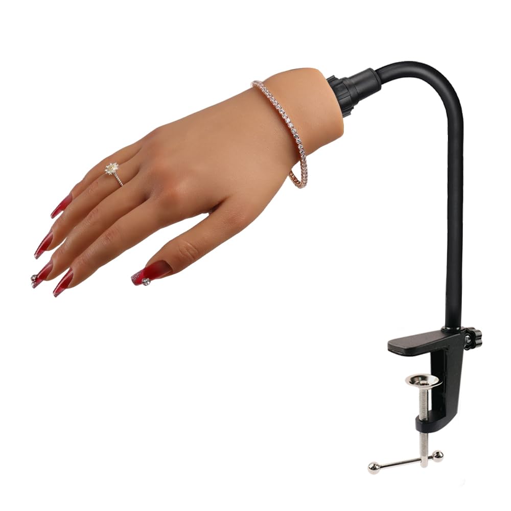 KnowU Silicone Nail Practice Hand with Stand, Practice Hand for Acrylic Nails for Manicure, Nail Hand Practice Model, Flexible and High Simulation Fake Hand, Right