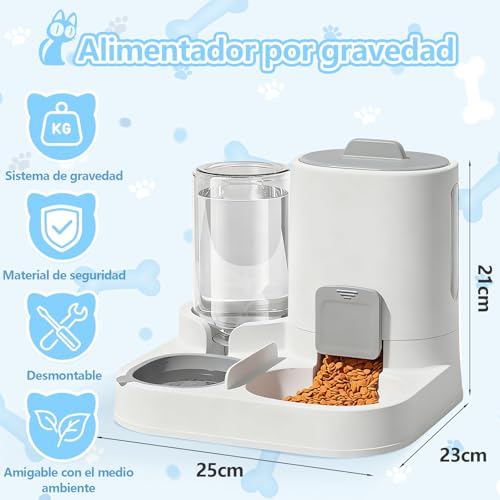 CALLECK Comedero y Bebedero Automático 2 en 1 para Perros y Gatos, Depósito de Comida 1.6 kg y Agua 0.8 L, Base Antideslizante, Antipolvo, Desmontable y Fácil de Limpiar