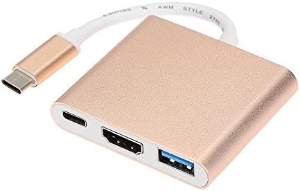 USB-C to HDMI Adapter Haldissim Aluminum Alloy 3 in 1 Muti-port Type C to HDMI Converter with USB 3.0 Hub and Type C Recharging Port for Macbook and Other Type-C Hub Devices (gold)