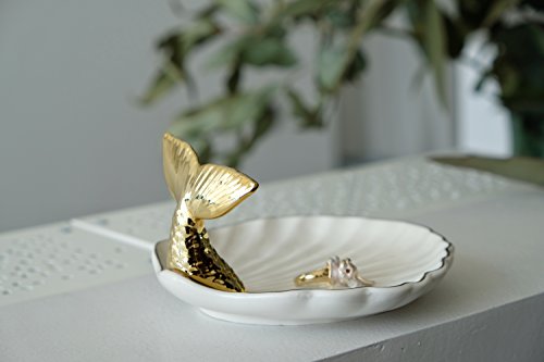 Levilan Ceramic Ring Jewelry Holder Decor Dish Organizer. Jewelry Tray. Fishtail Jewelry Plate Size 130 x 130 x 75mm/5.12 x 5.12 x 2.95in - Thumbnail 3
