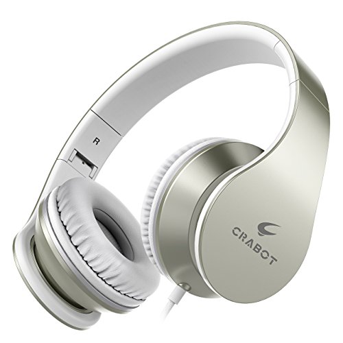 Headphones, Crabot I65 On-Ear Stereo Sound Bass Wired Portable Foldable Headsets with Microphone and Volume Control for iPhone iPad Android Smartphones Laptop Tablet for Kids or Adults(Champagne gold)