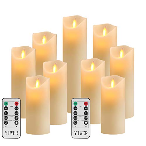 YIWER Flameless Candles, Φ 2.2"x H 5.5''/6"/6.5"/7''/8''/9''Set of 9 Real Wax Not Plastic Pillars, 10-Key Remote Control with 2/4/6/8-hours Timer Function, 300+ Hours (9, Ivory) - Thumbnail 6