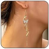 Gold Butterfly Earrings for Women Vintage Long Chain Tassel Earrings Dainty Cubic Zirconia Butterfly Dangle Drop Earrings Elegant Bridal Wedding Birthday Party Jewelry