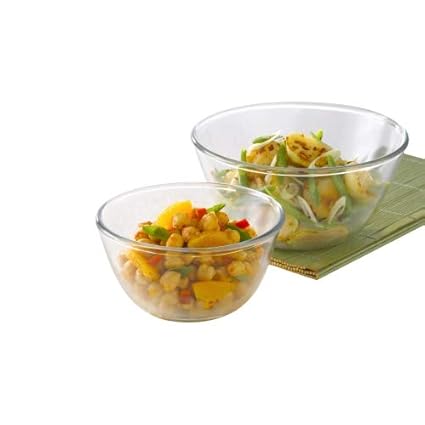 Borosil IH22MB12021 Glass Mixing Bowl Set, 2-Pieces, Transparent