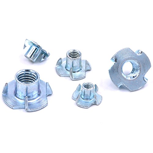 image for Hilitchi 105-Pcs M4 5 6 8 10 Zinc Plated Steel T-Nut 4 Pronged Tee Bli