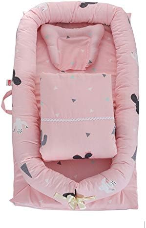 Baby bed Baby Snuggle Nest with pillow quilt Handle Transporter Sleeping Basket Bassinet For Bed Cartoon Bear Design Portable Cotton Crib For Bedroom Travel Infant Newborn Carrycot Nursery Bed Newborn